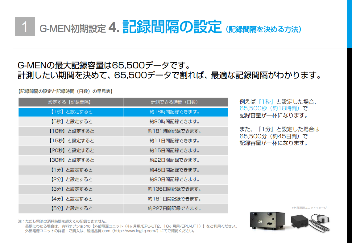 はじめてのG-MEN簡単スタートガイド(応用編)_記録間隔の設定